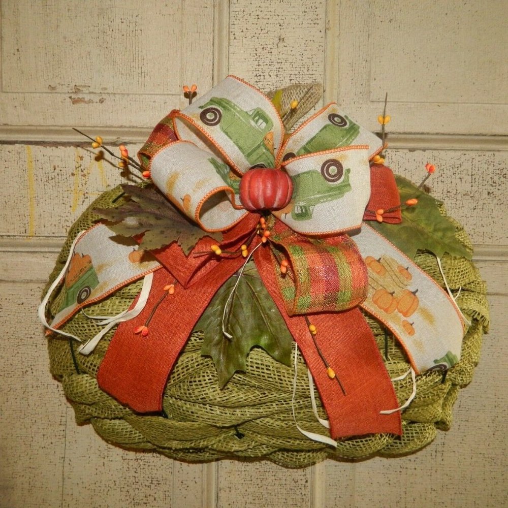 Handmade Halloween Fall 3D Paper Mesh Pumpkin Door Wreath